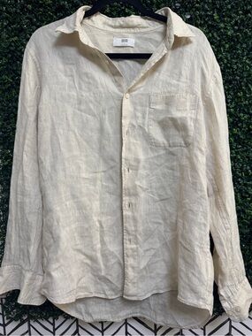 Uniqlo Men's Natural Cream Linen Button-Down Shirt